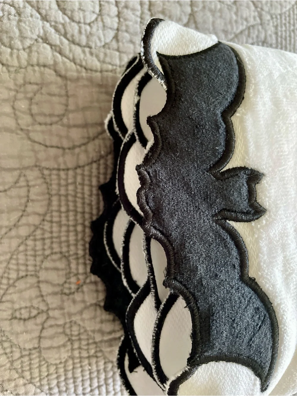 White Hand Towels with Black Bat Trim - Set of 2
